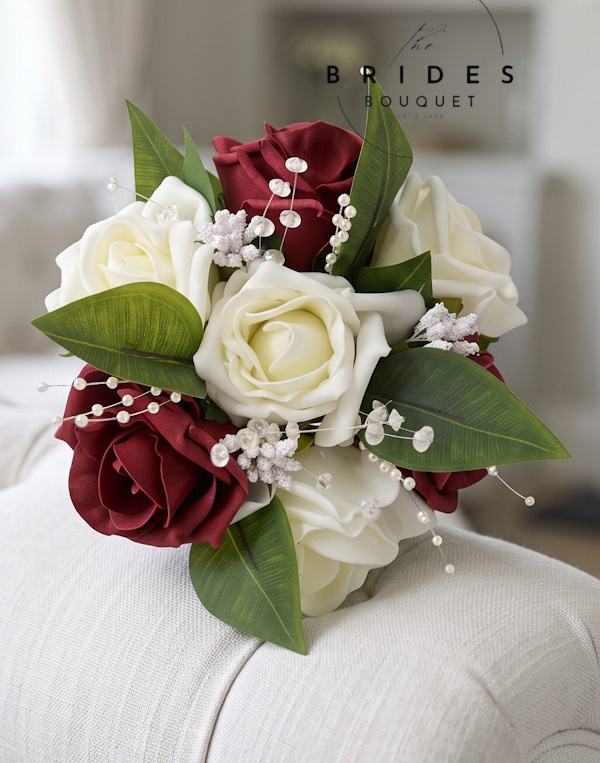 artificial rose pearl and crystal wedding bouquet any colour flower girl posy with foliage