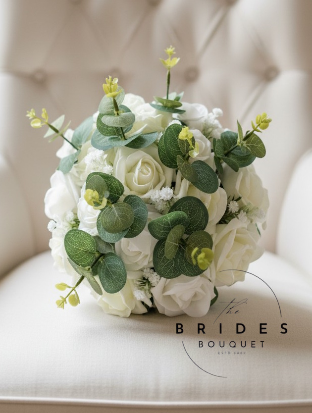 rose and faux eucalyptus wedding bouquets bridesmaids size artificial flowers uk