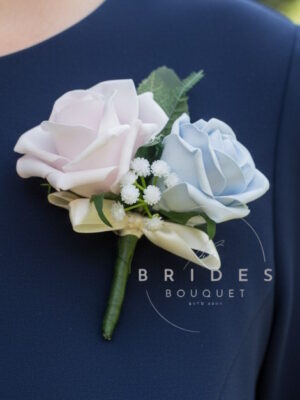 double rose artificial wedding buttonhole corsage faux rose with baby breath