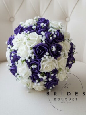 purple rose wedding bouquet with gyp baby breath artificial