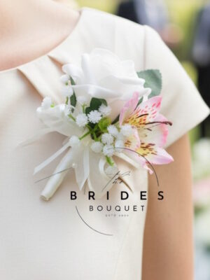 silk alstroemeria and rose buttonhole corsage wedding flowers uk