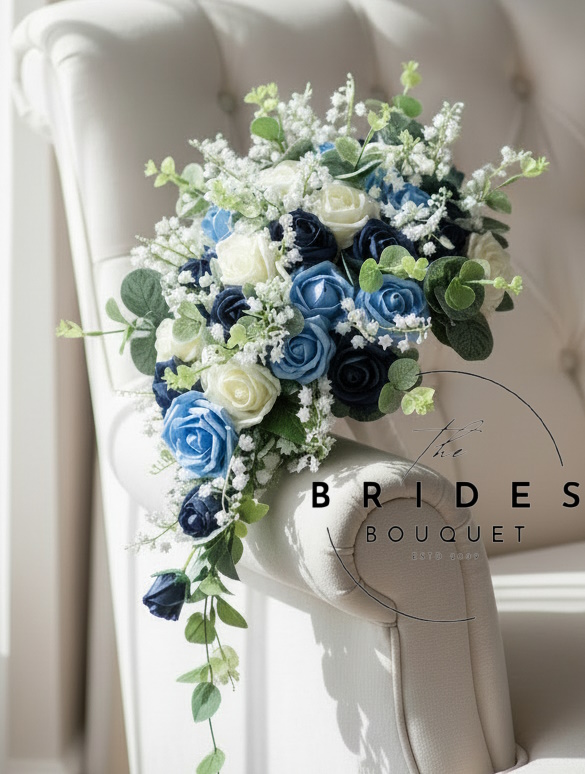 beautiful bouquets uk artificial roses lily of the valley and eucalypts brides tear cascade bouquet teardrop