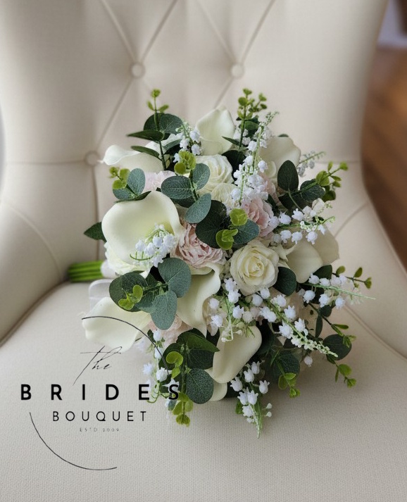 artificial rose calla lily of the valley and eucalyptus wedding bouquet fake bridal flowers uk