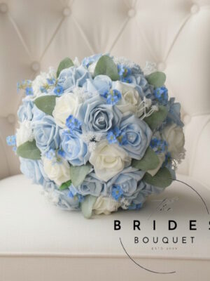 forget me not and rose silk fake faux artificial bridal bouquet for spring weddings