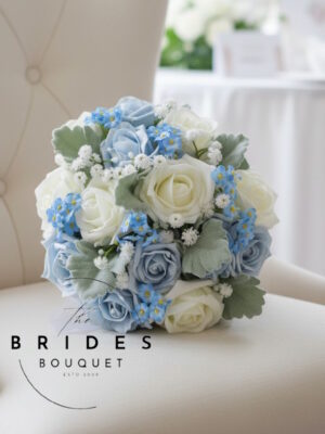 artificial wedding bouquet forget me nots roses baby breath foliage bridesmaids size bouquets wedding flowers uk artificial