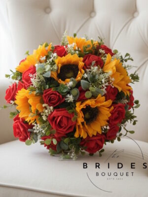 ilk sunflower rose and foliage bridal flower bouquets artificial wedding bouquet for bride fall autumn weddings