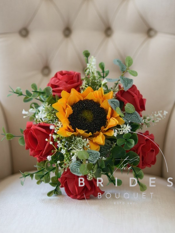 silk sunflower wedding bouquet for flower girls with natural look folaige artificial brides bouquets uk