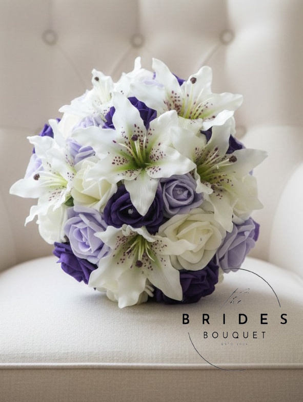 silk tiger lily bridal bouquet of faux liilies with any colour foam roses uk best brides flowers