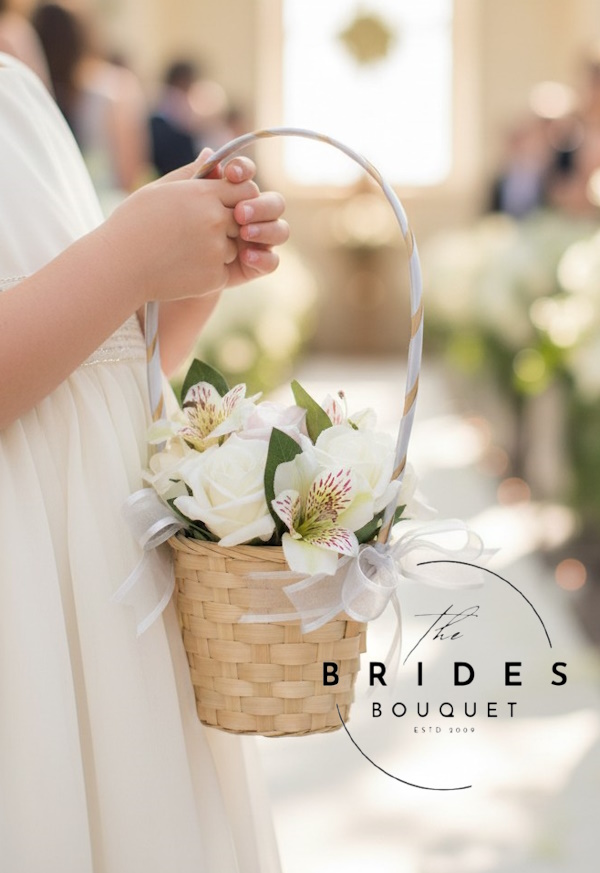 bridesmaids baskets of artificial flowers for weddings flower girl basket with rose and alstroemeria