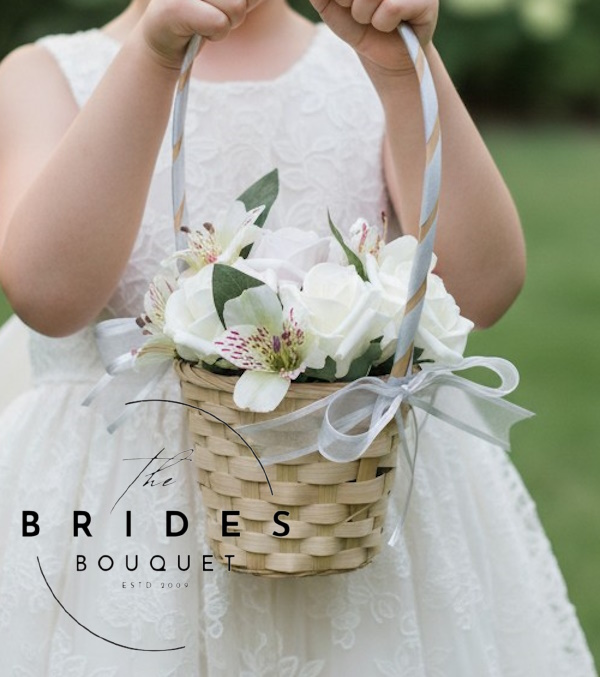 rose and alstroemeria wedding basket for flower girls