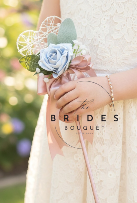 artificial rose and lambs ear wedding flower wands with foliage and gypsophila