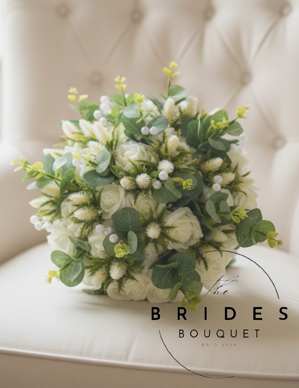 artificial thistle and rose wedding bouquets with eucalyptus any colour bridal flowers uk any colours thistle an rose artificial bridal bouquet ivory roses scottish thistles