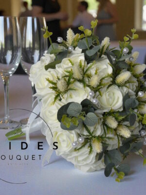 thistle an rose artificial bridal bouquet ivory roses scottish thistles