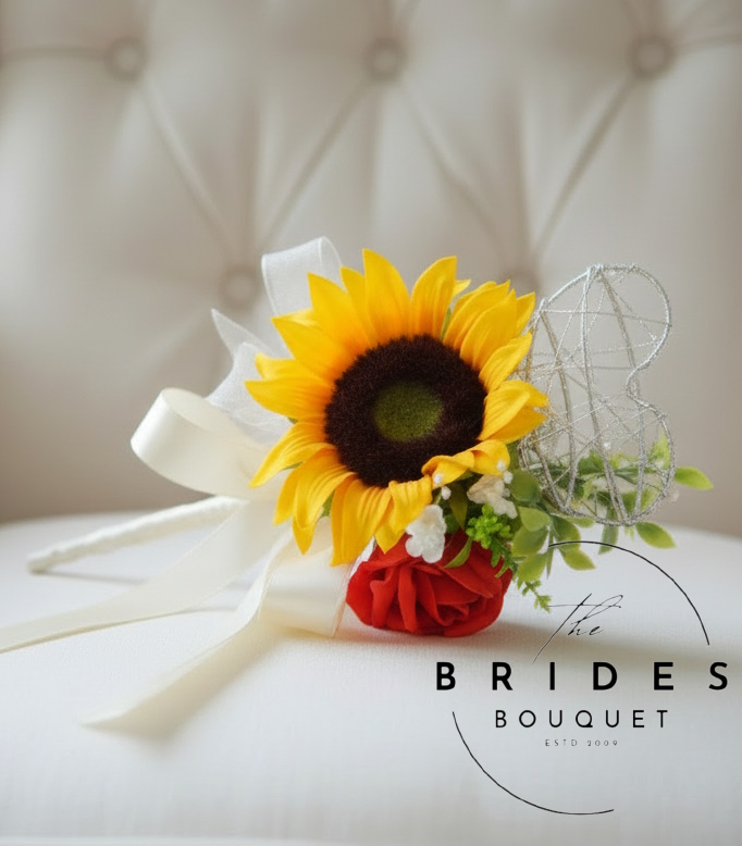 sunflower and rose silk wedding flower wand artificial bridal flowers uk any colours