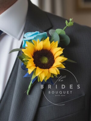 sunflower rose and eucalyptus wedding corsage silk sun flower buttonhole