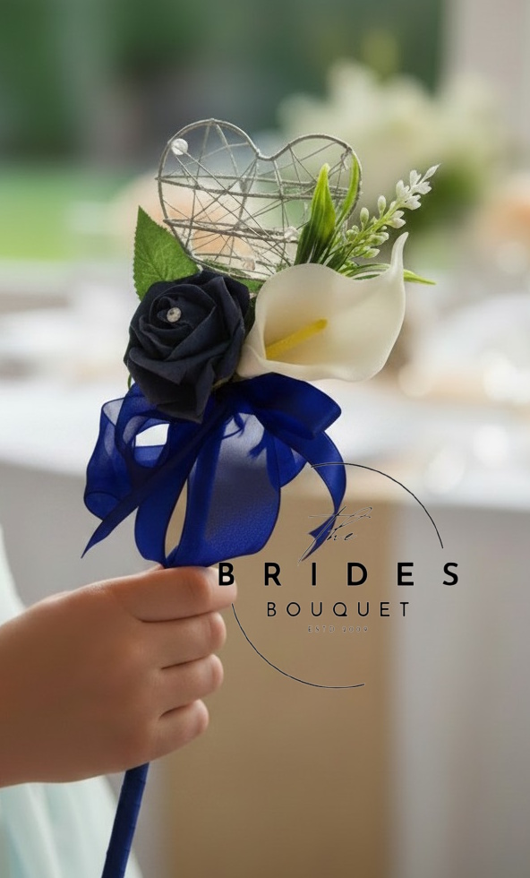 flower girl wands artificial rose calla lily and astilbe with heart