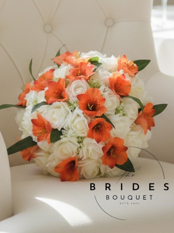orange alstroemeria and rose wedding bouquets artificial bridal flowers