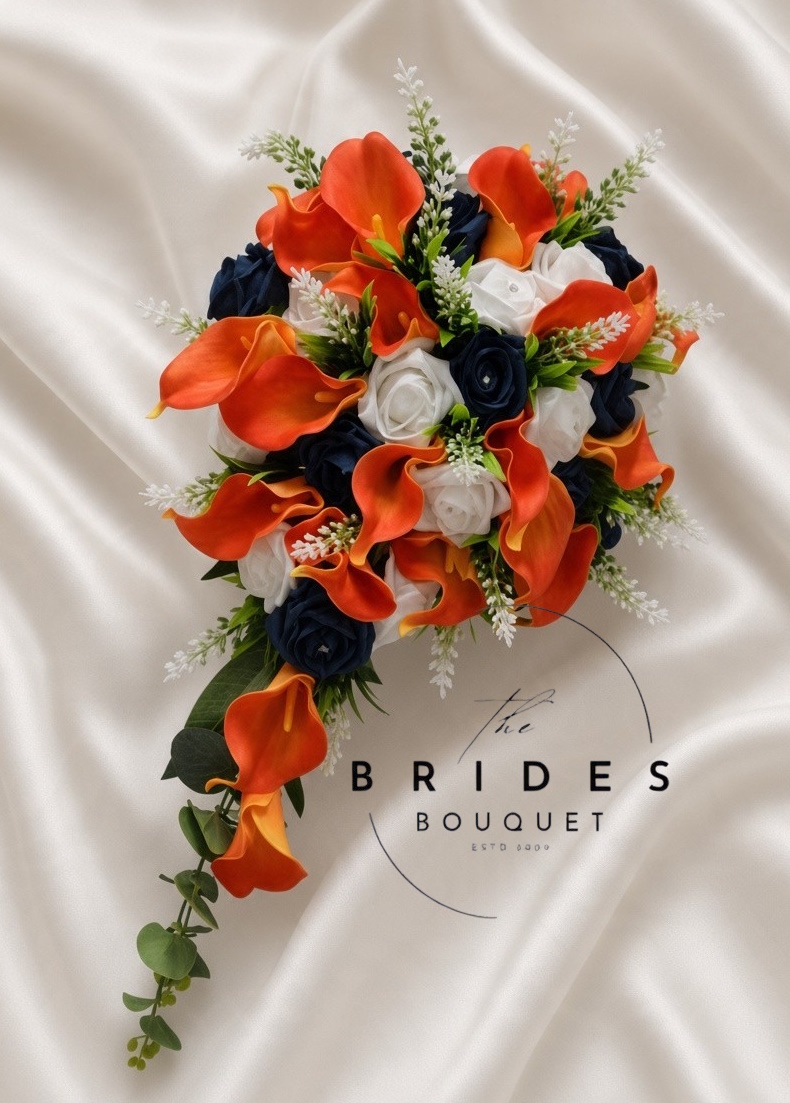orange calla lily and astilbe bridal cascade teardrop wedding bouquet
