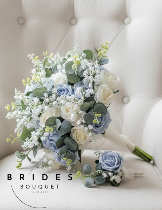 brides artificial rose lily of the valley and eucalyptus bridal bouquet set wedding flowers uk Artificial wedding flower package bridal bouquet bridesmaid bouquet buttonhole roses lily of the valley eucalyptus