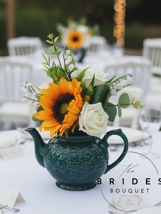 bud vase arrangement of silk flowers any colours sunflower roses and lily of the valley