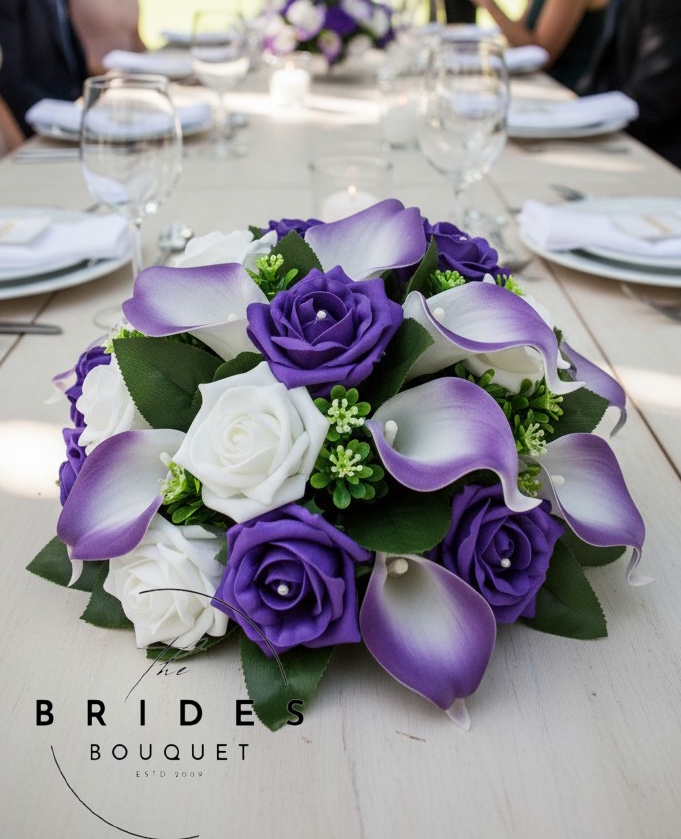 calla lily and artificial rose wedding guest table arrangement any colour faux flowers