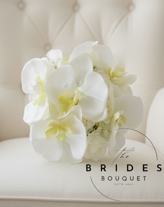 ivory orchid faux flower wedding bouquet medium sized bridesmaids bouquets