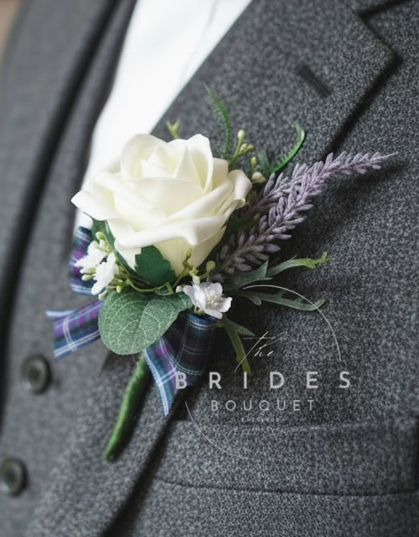 rose heather and gyp wedding buttonhole
