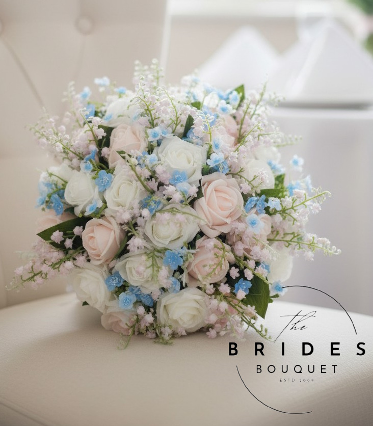spring wedding flower bouquet roses lily of the valley and forget me nots