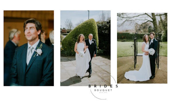 real life wedding photographs of bride naomi with her ivory artificial bridal flowers created by the brides bouquet uk