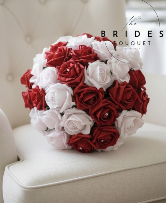deep red and blush pink faux rose bridal bouquet