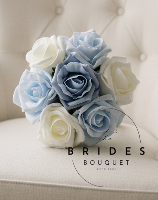 dusty blue baby blue ivory rose wedding bouquet for flower girls artificial 3 colour