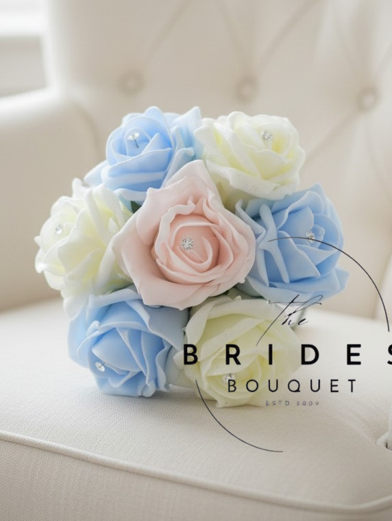 flower girl bouquets artificial roses baby pink and blue 3 colour rose wedding flowers uk