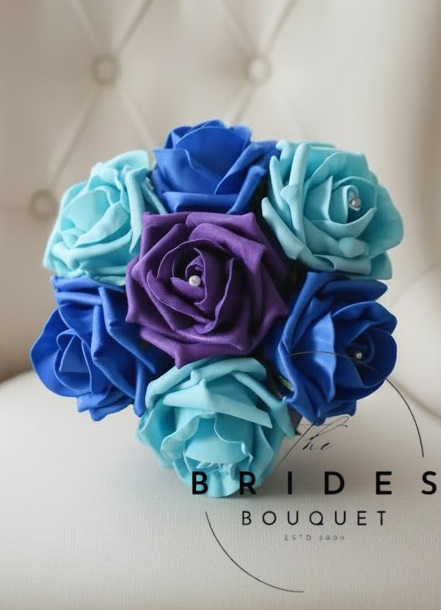 flower girl bouquets peacock colour wedding flowers artificial roses 3 colour purple turquoise royal