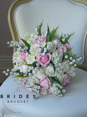 artificial rose wedding bouquet with lily of the valley and baby breath any colours wedding flowers uk