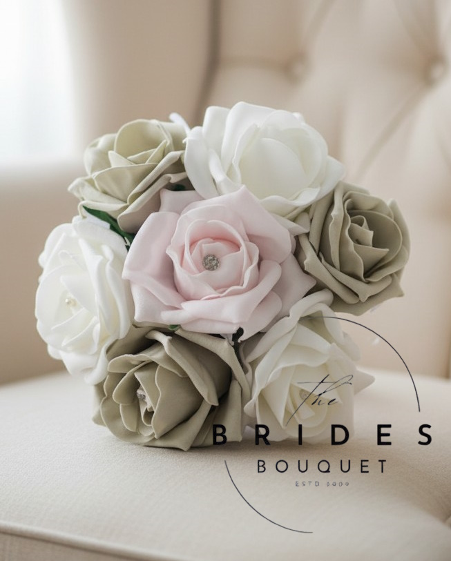 pink silver and white 3 colour flower girl bouquets artificial roses wedding flowers