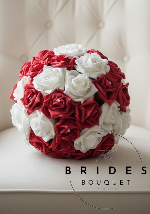 red and white wedding bouquet of artificial roses uk bridal flowers dreamy