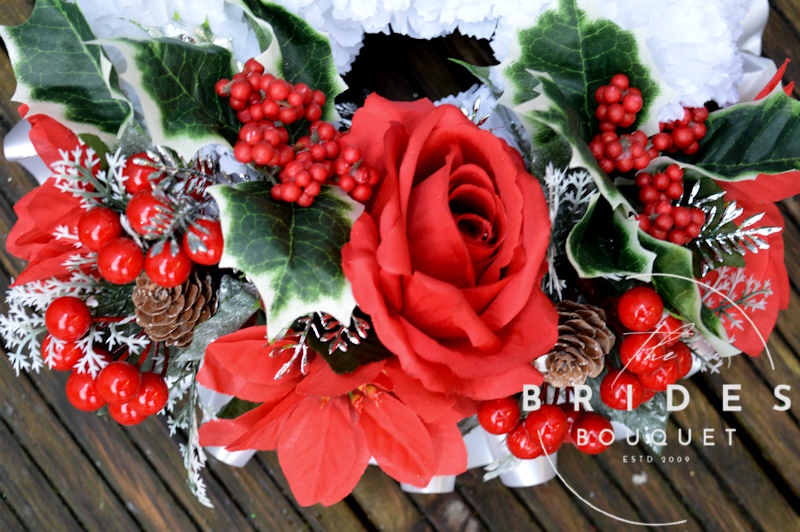 Red Grave Flowers Winter Funeral Flower Arrangement
