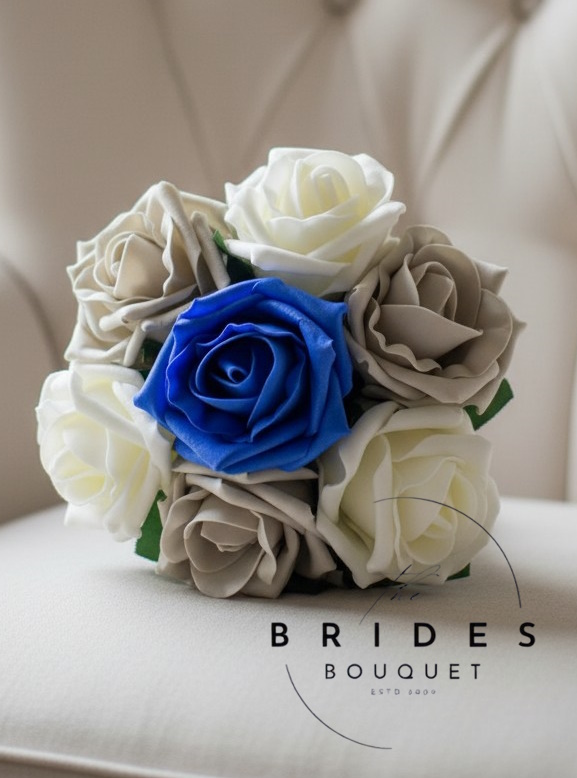 royal blue silver grey and ivory rose wedding bouquet for flower girls artificial 3 colour