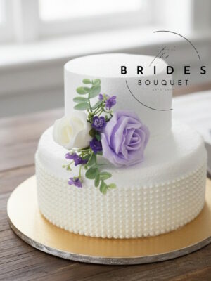 Double rose artificial cake flower spray with gypsophila and eucalyptus in custom colours