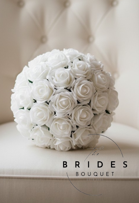white foam rose bridal bouquet budget wedding flowers of artificial roses uk