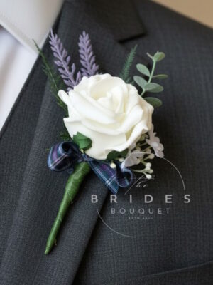 artificial rose and heather wedding buttonholes grooms corsage fake scottish flowers for weddings