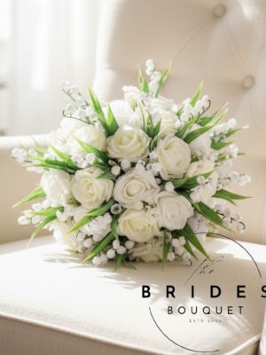 white rose wedding bouquet artificial bridal flowers brides bouquet ivory cream white roses lily of the valley baby breath gyp