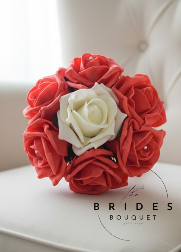 coral and ivory rose flower girl bouquet artificial flowers opposites