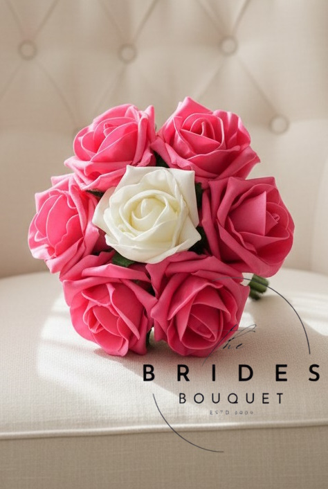 flower girl wedding bouquets 2 colour rose opposite flower girls bouquet hot pink example Fake flower bouquet with artificial roses for flower girls in personalised wedding colours