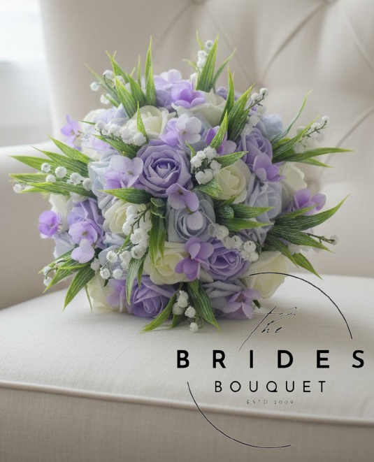 lilac and lavender rose wedding bouquet with lily of the valley by the brides bouquet uk