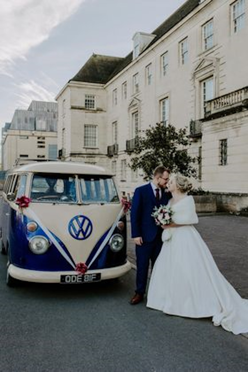 real-life-bride-and-groom-with-vw-beetle-and-artificial-wedding-flowers-by-the-brides-bouquet-uk-roses-lily-of-the-valley