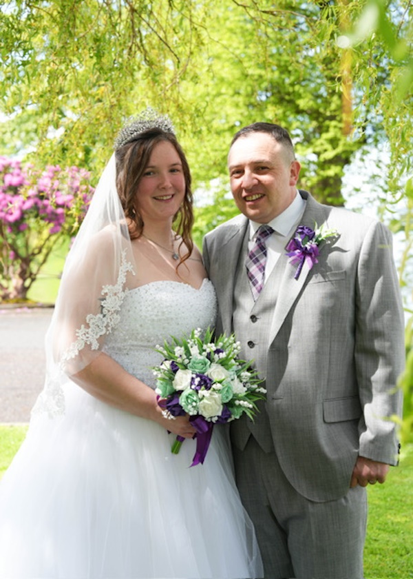 real life review bride and groom kelsey and john mint and purple