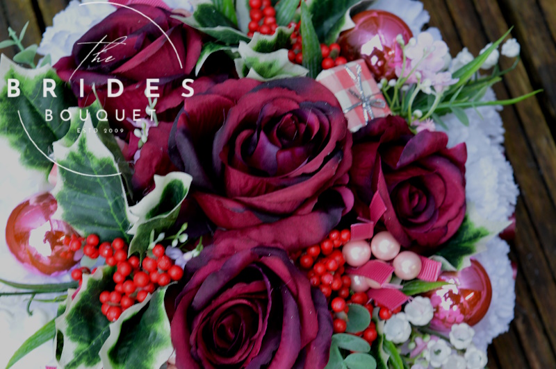 Pink & Burgundy Winter Funeral Flower Arrangement Graveside