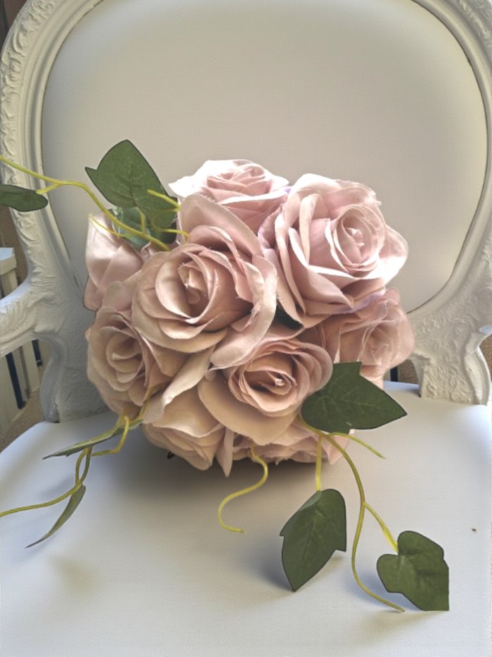 vintage blush pink silk rose bundle of 9 roses with ivy