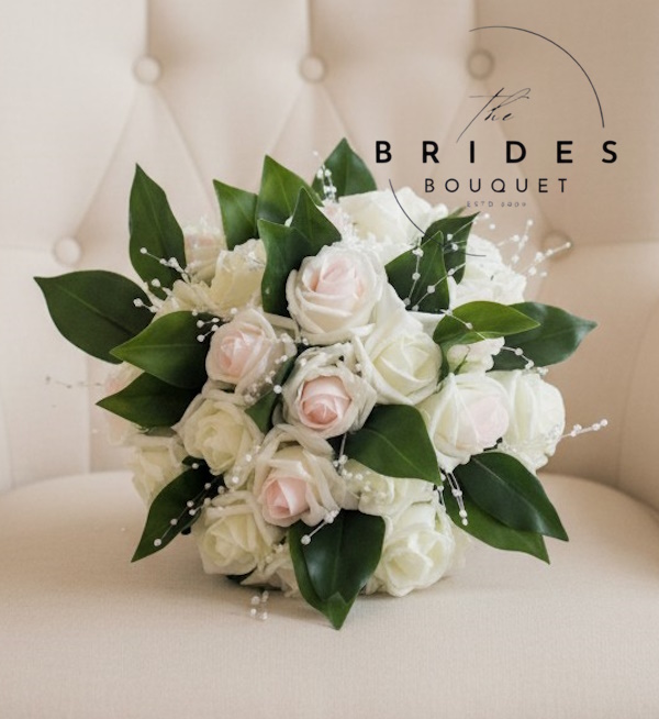 artificial rose wedding bouquets with crystal and pearls and foliage any colour roses